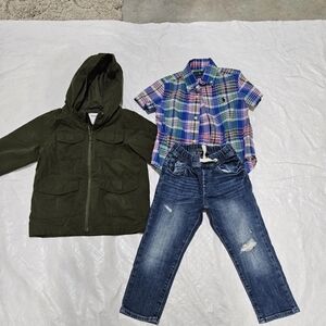 Coat and Clothing Bundle. Utility Jacket, Jeans ,  shirt .Kids size 3/3T